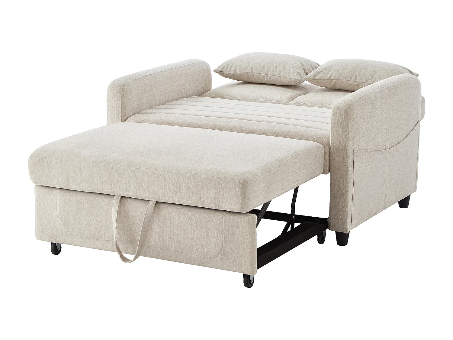 Sofá 2 plazas beige - Sofá lounge con función extraíble y dos cojines - respaldo regulable - tejido de algodón y lino