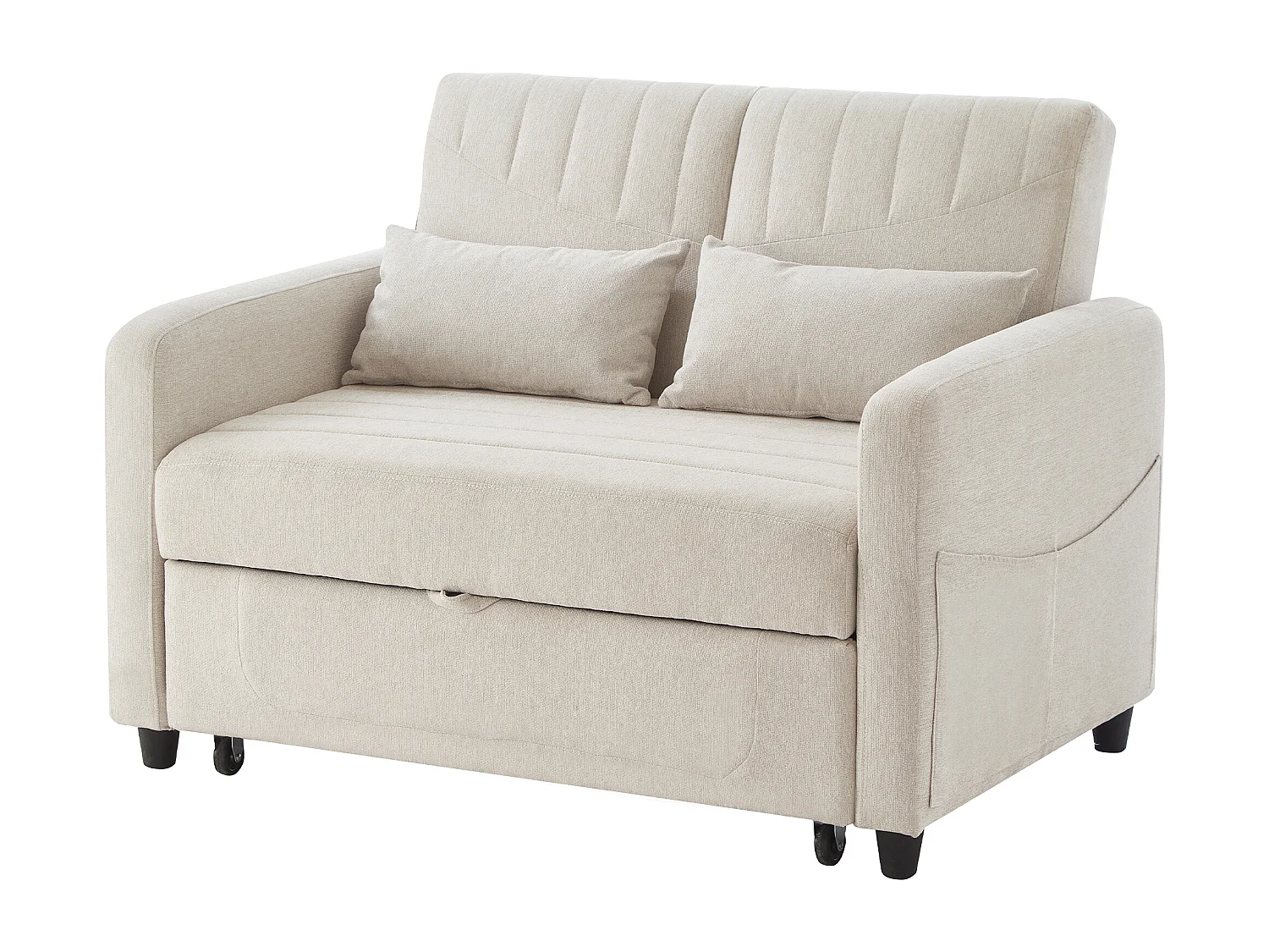 Canapé 2 places beige - Canapé lounge avec fonction gigogne et deux coussins - dossier réglable - tissu en coton et lin