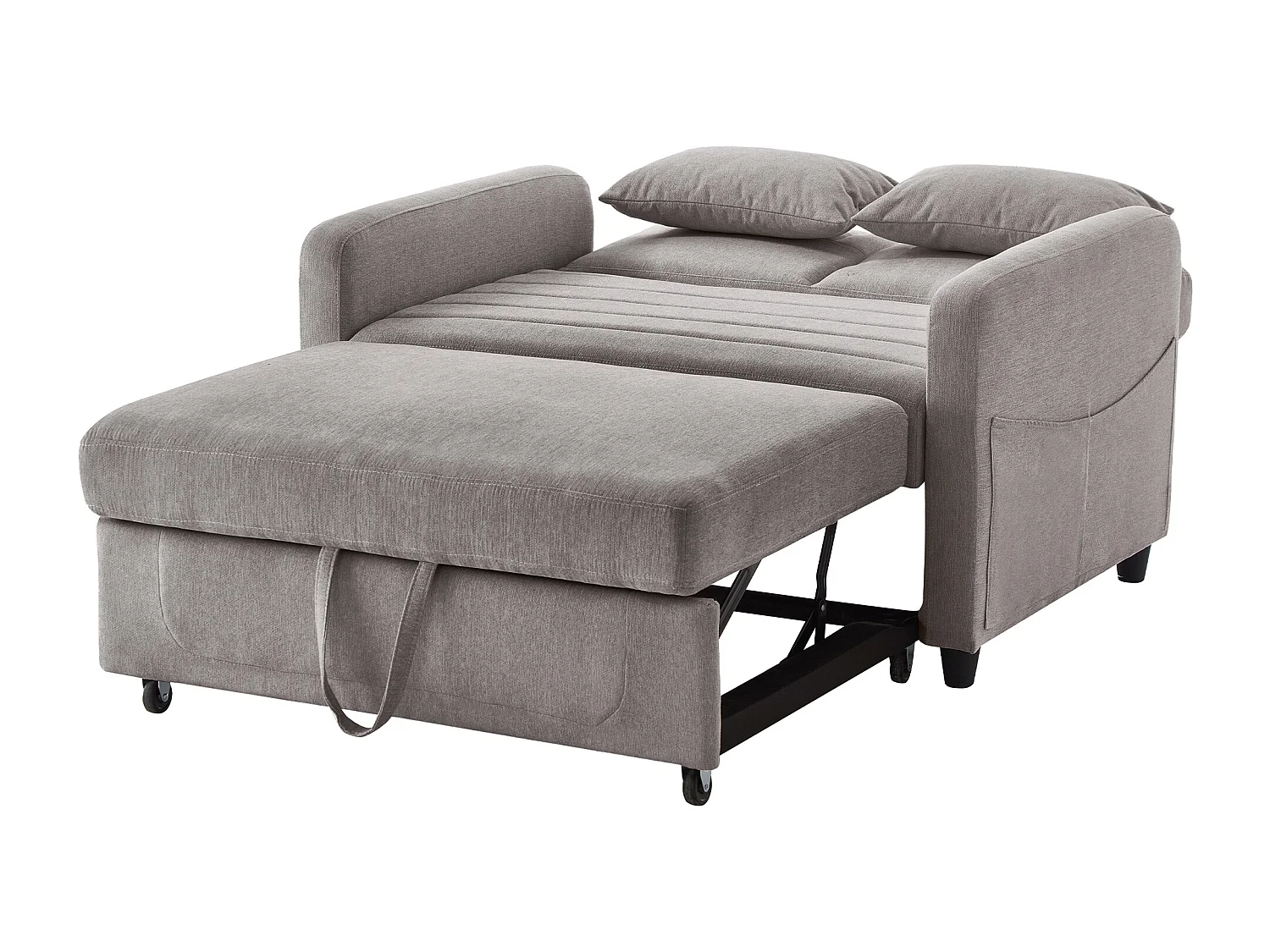 Sofá 2 plazas gris - Sofá lounge con función extraíble y dos cojines - Respaldo regulable - Tejido de algodón y lino