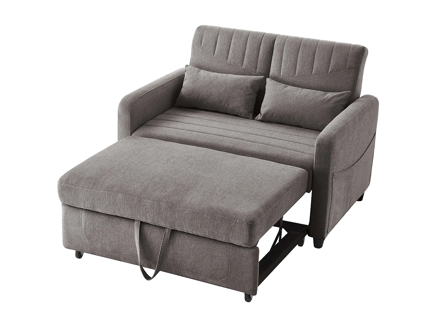 Sofá 2 plazas gris - Sofá lounge con función extraíble y dos cojines - Respaldo regulable - Tejido de algodón y lino