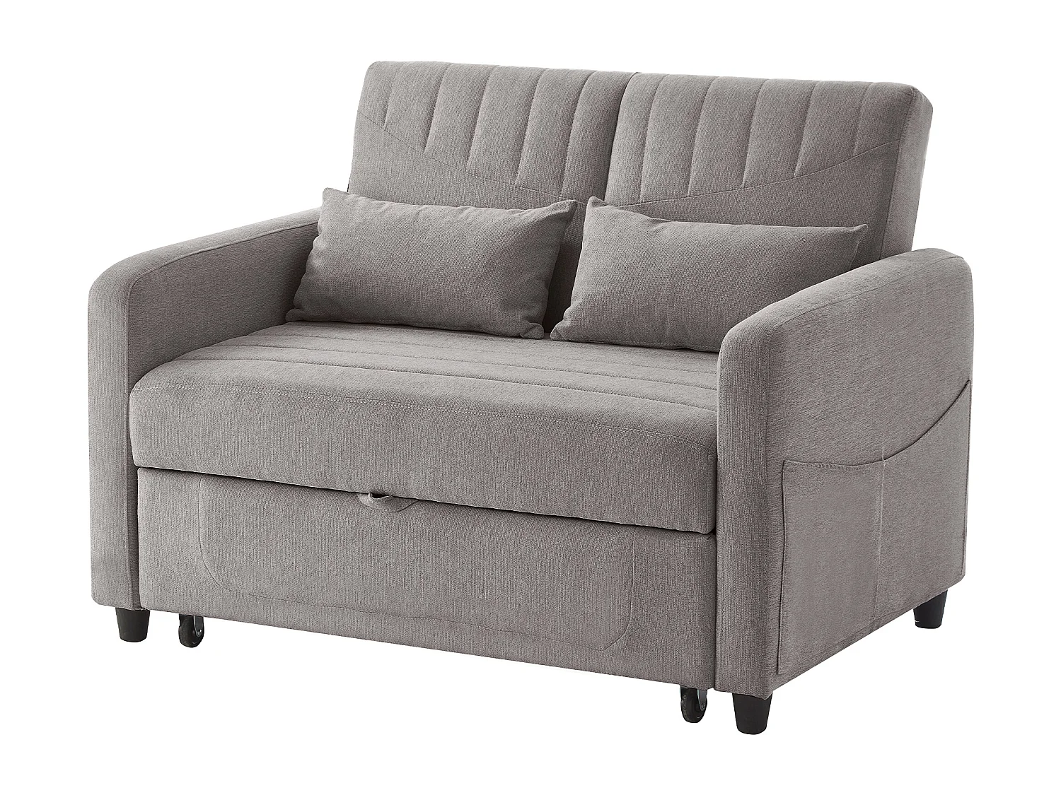 Sofá 2 plazas gris - Sofá lounge con función extraíble y dos cojines - Respaldo regulable - Tejido de algodón y lino