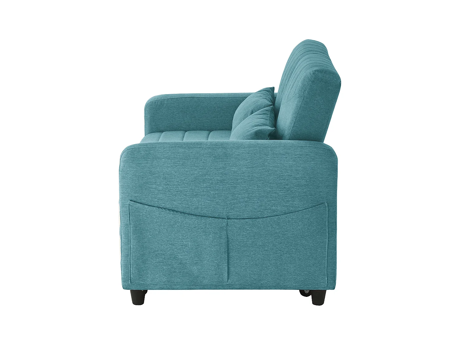 Canapé 2 places vert - Canapé lounge avec fonction gigogne et deux coussins - dossier réglable - tissu en coton et lin