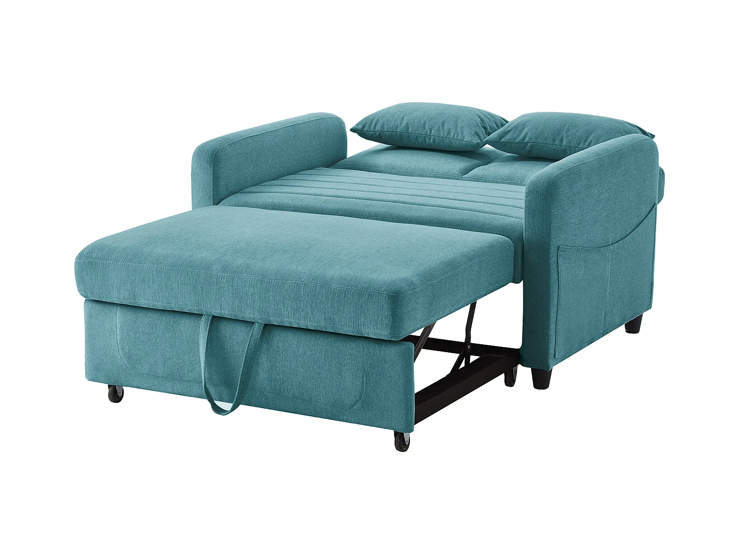 Canapé 2 places vert - Canapé lounge avec fonction gigogne et deux coussins - dossier réglable - tissu en coton et lin