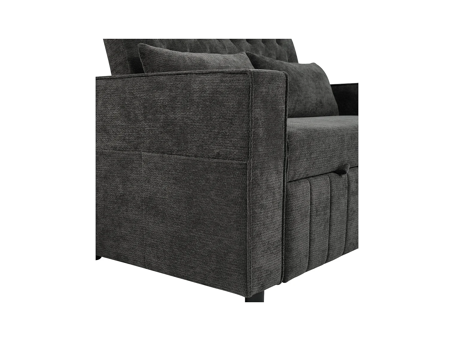 Canapé avec fonction gigogne - Canapé de salon avec porte-gobelet et port de charge USB - etagère de rangement - chenille gris