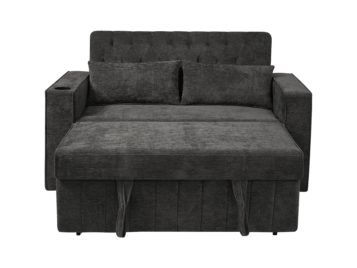 Canapé avec fonction gigogne - Canapé de salon avec porte-gobelet et port de charge USB - etagère de rangement - chenille gris