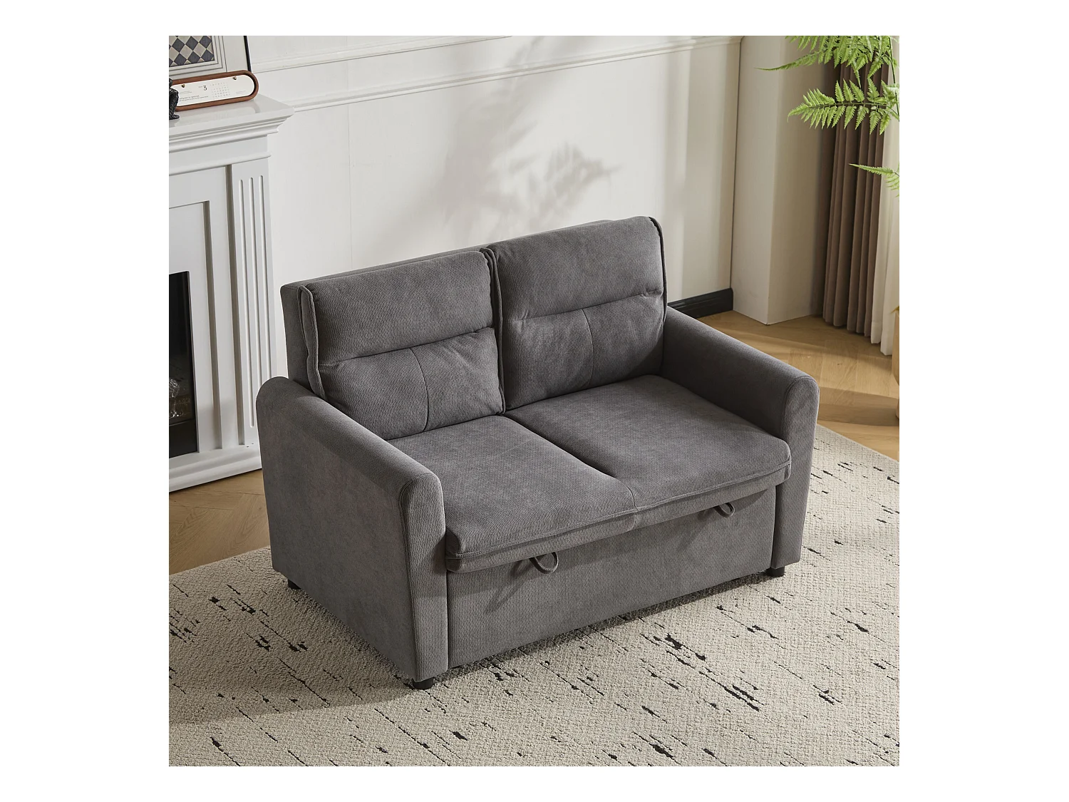 Canapé droit en velours gris - Canapé relaxation avec fonction gigogne et dossier réglable - dossier et accoudoirs