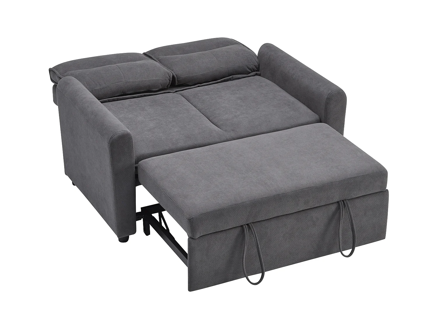 Canapé droit en velours gris - Canapé relaxation avec fonction gigogne et dossier réglable - dossier et accoudoirs