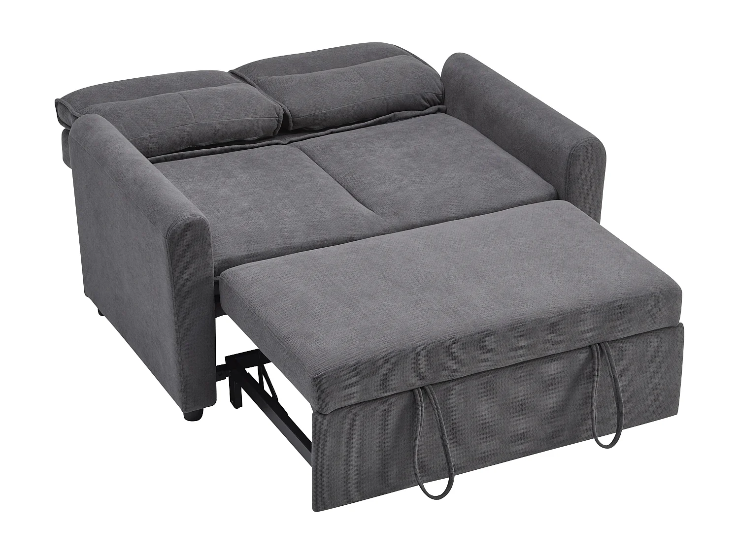 Canapé droit en velours gris - Canapé relaxation avec fonction gigogne et dossier réglable - dossier et accoudoirs