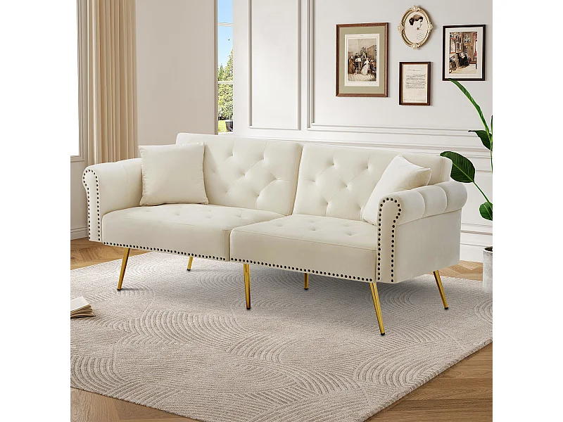 Canapé relaxation beige - Canapé avec dossier réglable et accoudoirs - 6 pieds en métal - pour salon et chambre