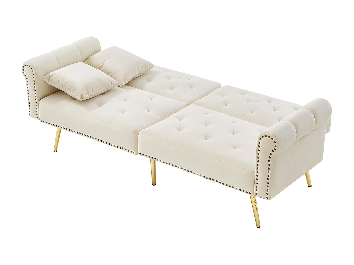 Canapé relaxation beige - Canapé avec dossier réglable et accoudoirs - 6 pieds en métal - pour salon et chambre