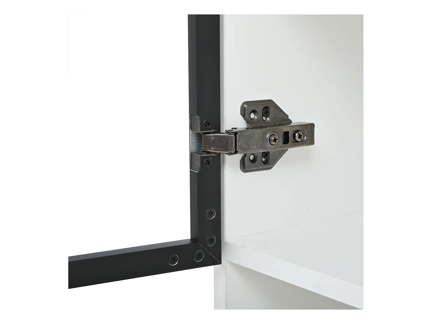 Vitrine branca com iluminação LED - Vitrine com 2 portas de vidro e 2 portas de madeira - 1 gaveta e espaço de arrumação aberto