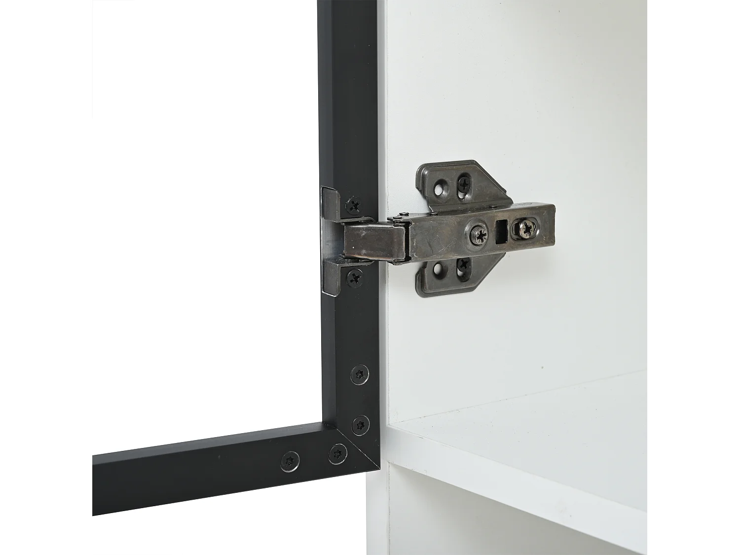 Witte vitrinekast met LED-verlichting - Vitrinekast met 2 glazen deuren en 2 houten deuren - 1 lade en open opbergruimte