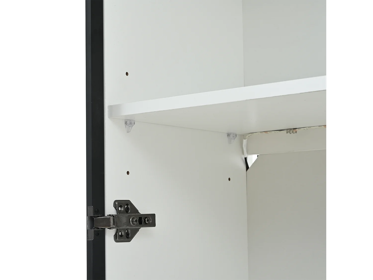 Vitrine branca com iluminação LED - Vitrine com suporte para garrafas e portas de vidro - cinco compartimentos de arrumação