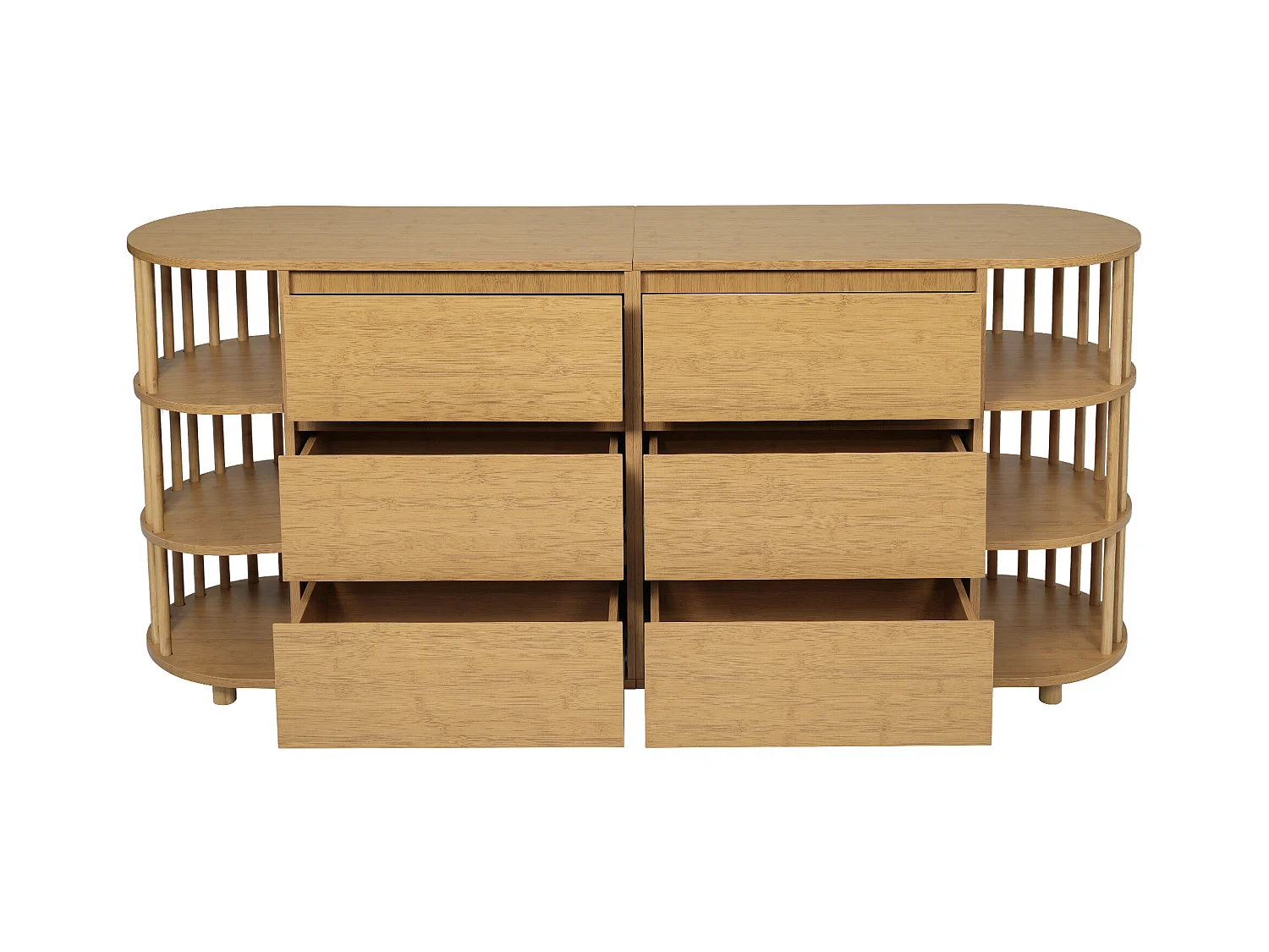Commode en bois à 6 tiroirs - Commode avec 6 espaces de rangement ouverts et colonnes - deux pieds centraux réglables en hauteur