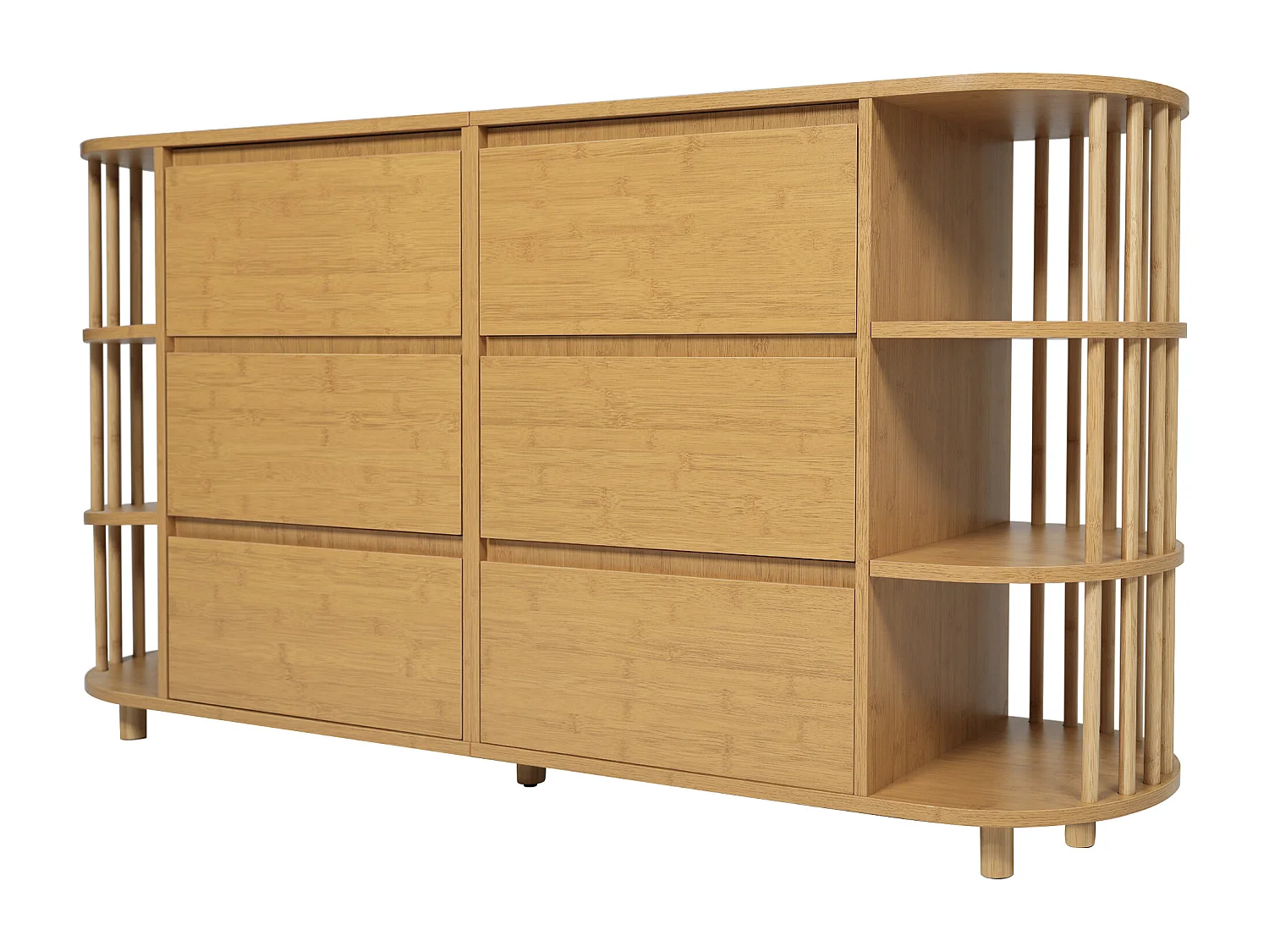 Commode en bois à 6 tiroirs - Commode avec 6 espaces de rangement ouverts et colonnes - deux pieds centraux réglables en hauteur