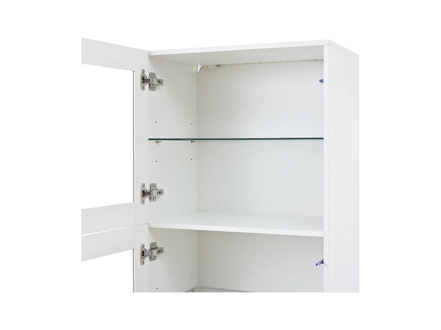 Vitrine blanc avec éclairage LED - Vitrine 3 portes et 1 tiroir - 3 étagères en verre