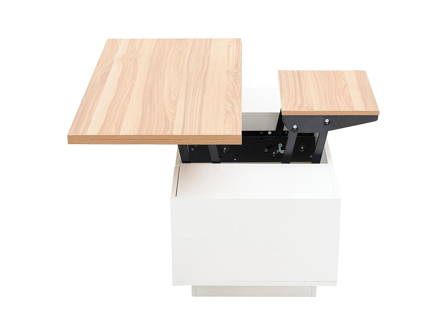 Table basse avec plateau en bois relevable double - Table basse à 2 portes - rangement dissimulé - blanc