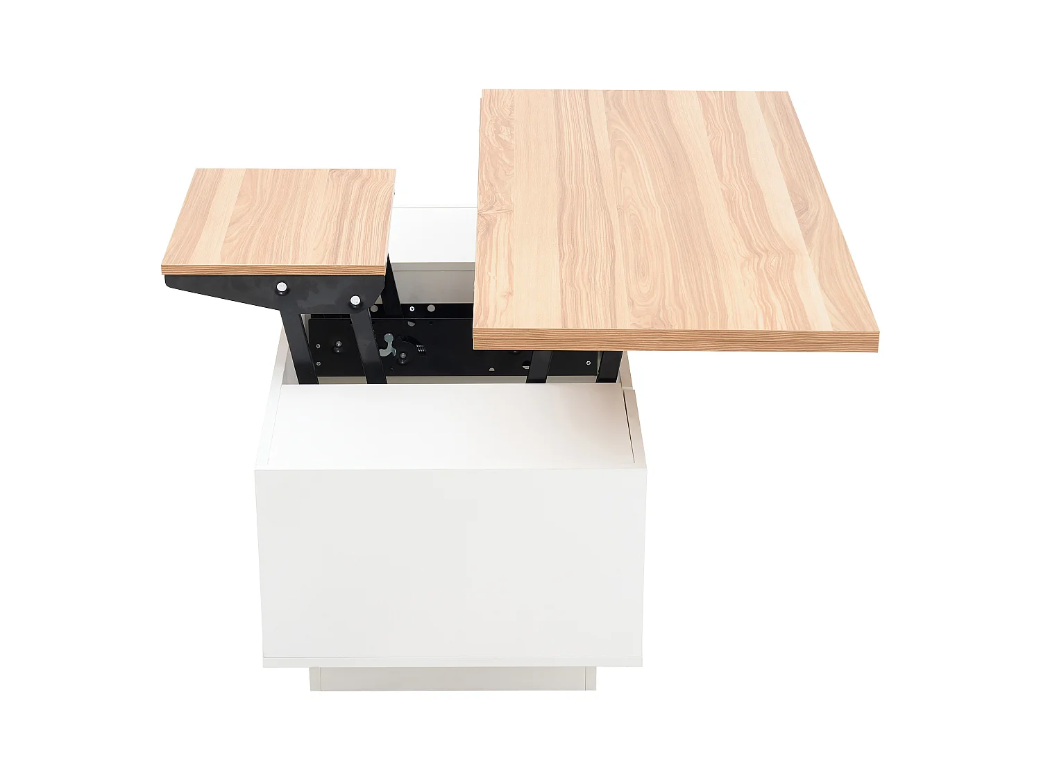 Table basse avec plateau en bois relevable double - Table basse à 2 portes - rangement dissimulé - blanc