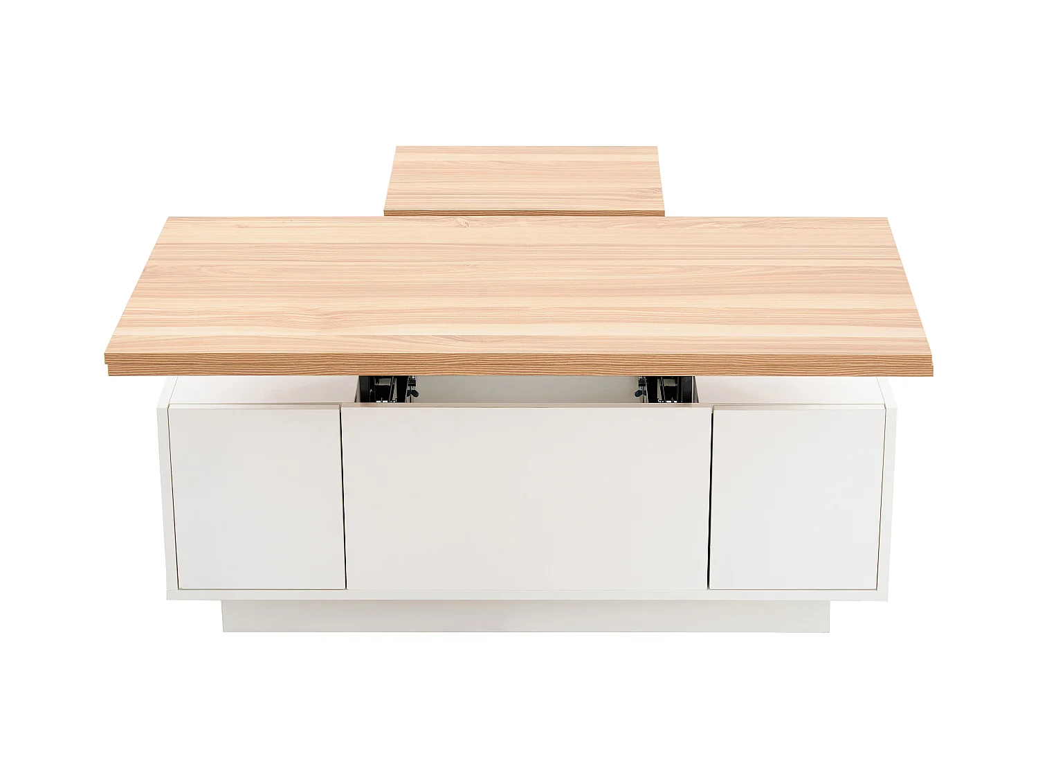 Table basse avec plateau en bois relevable double - Table basse à 2 portes - rangement dissimulé - blanc