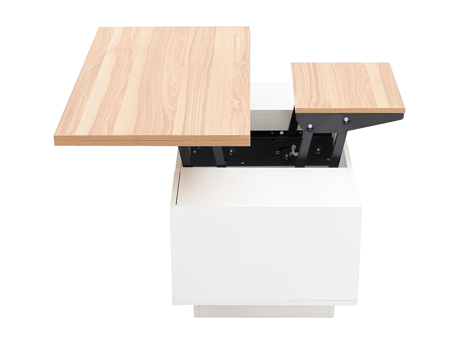 Table basse avec plateau en bois relevable double - Table basse à 2 portes - rangement dissimulé - blanc