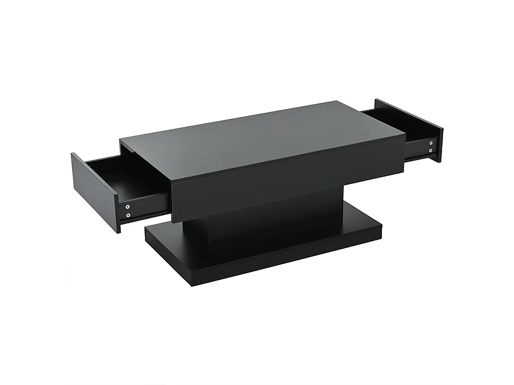 Table basse 2 tiroirs brillante LED bande lumineuse design épuré noir thé