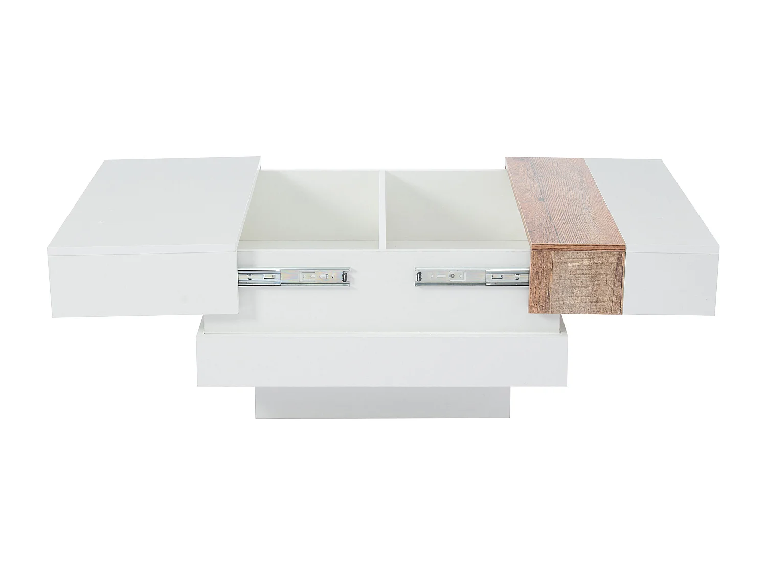 Table basse blanc brillante - Table basse avec plateau rétractable - 2 compartiments de rangement