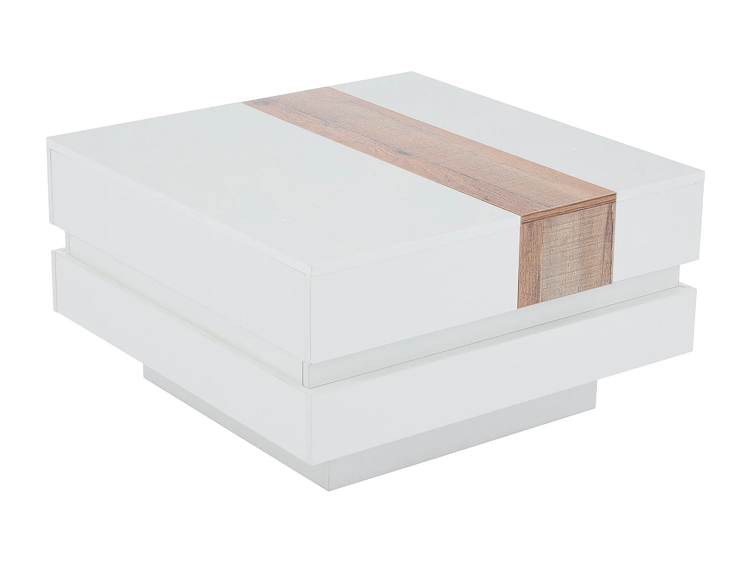 Table basse blanc brillante - Table basse avec plateau rétractable - 2 compartiments de rangement