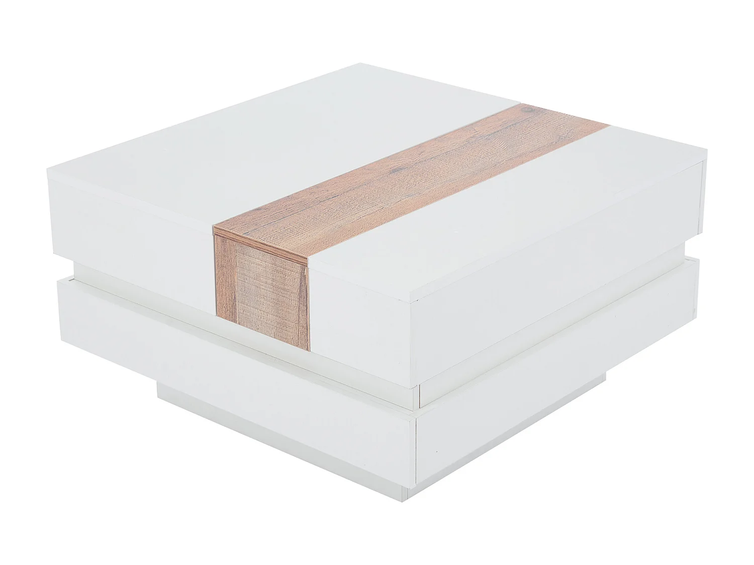 Table basse blanc brillante - Table basse avec plateau rétractable - 2 compartiments de rangement