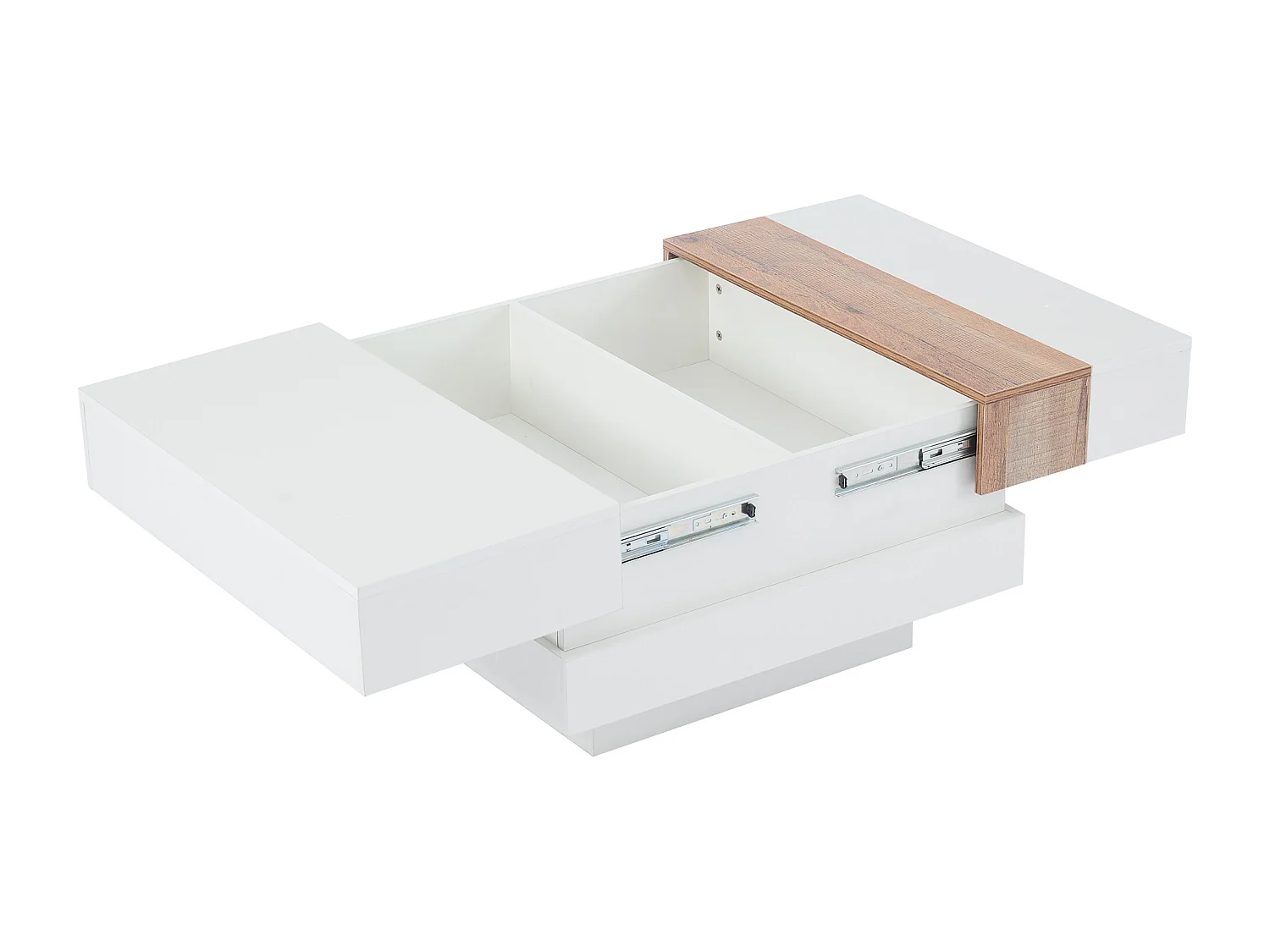 Table basse blanc brillante - Table basse avec plateau rétractable - 2 compartiments de rangement