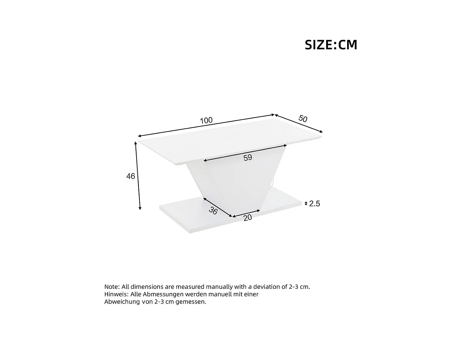 Table basse forme spéciale V LED éclairage brillante petit espace blanche d'appoint