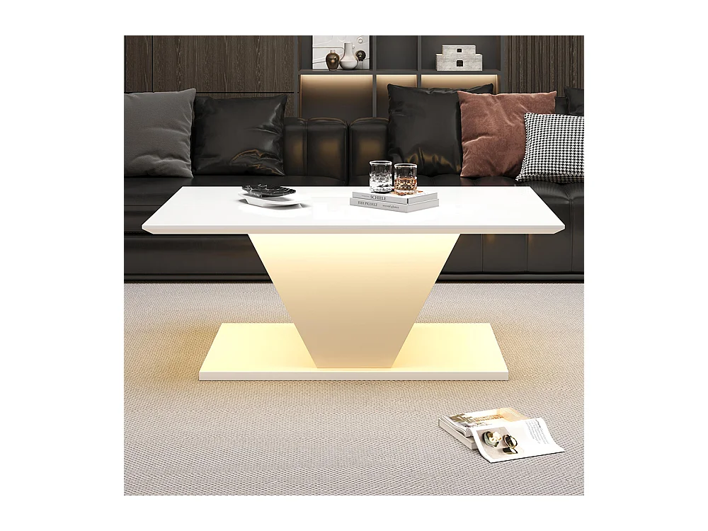Table basse forme spéciale V LED éclairage brillante petit espace blanche d'appoint