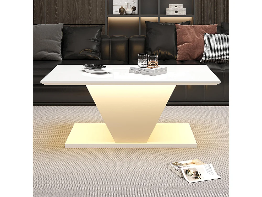 Table basse forme spéciale V LED éclairage brillante petit espace blanche d'appoint