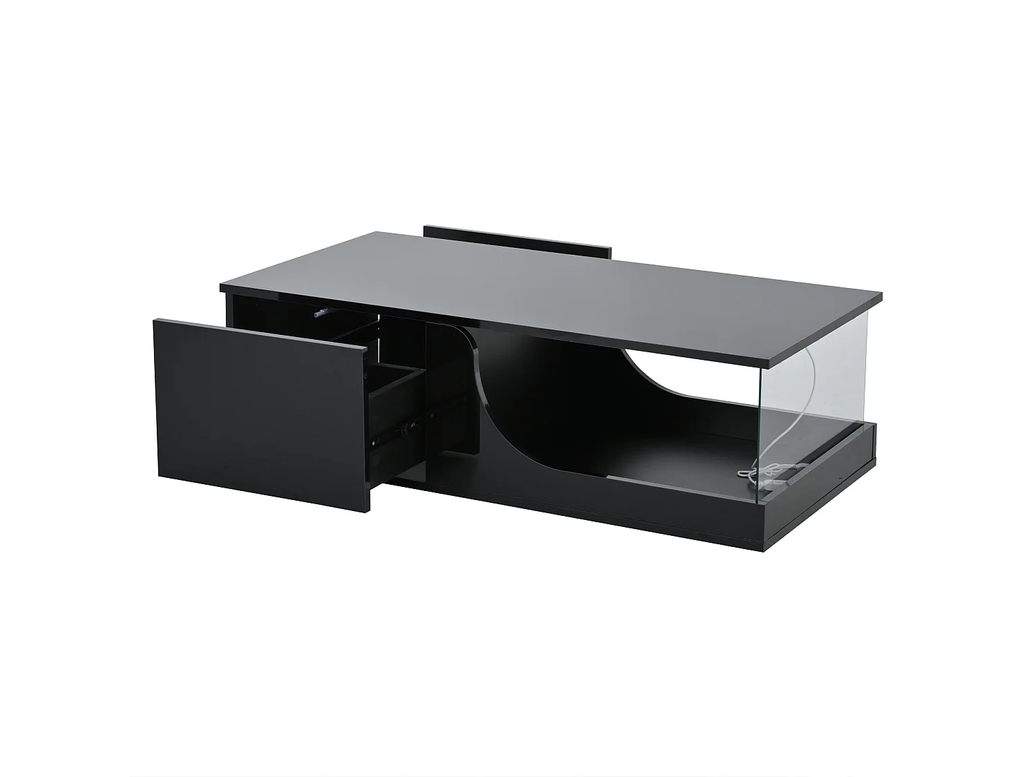 Table basse noir - Table basse avec éclairage LED et 2 tiroirs - rangement ouvert
