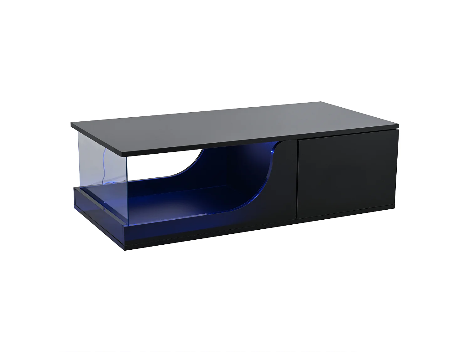 Table basse noir - Table basse avec éclairage LED et 2 tiroirs - rangement ouvert