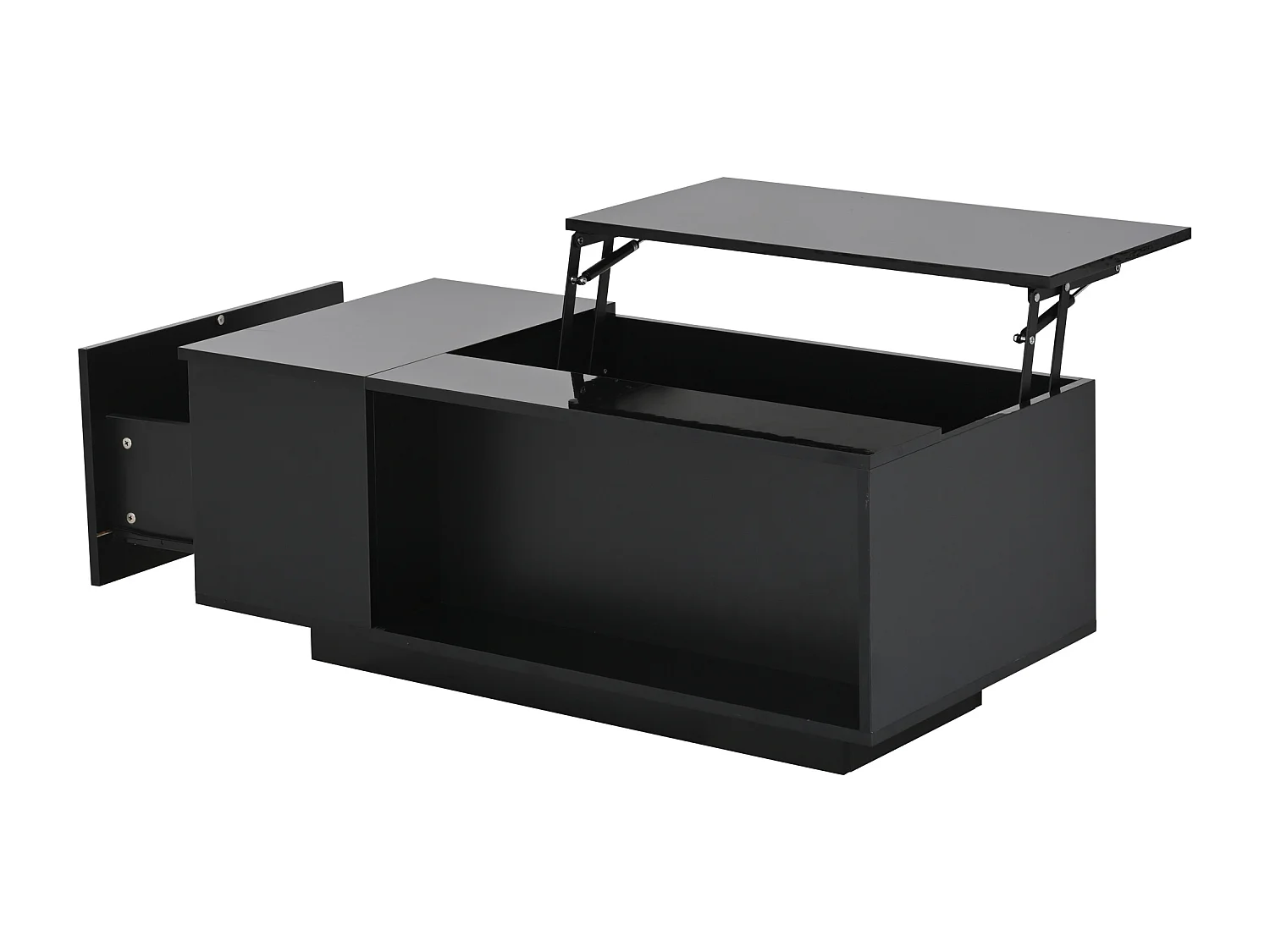 Table basse noir avec plateau réglable en hauteur - Table basse avec éclairage LED et 1 tiroir - rangement ouvert