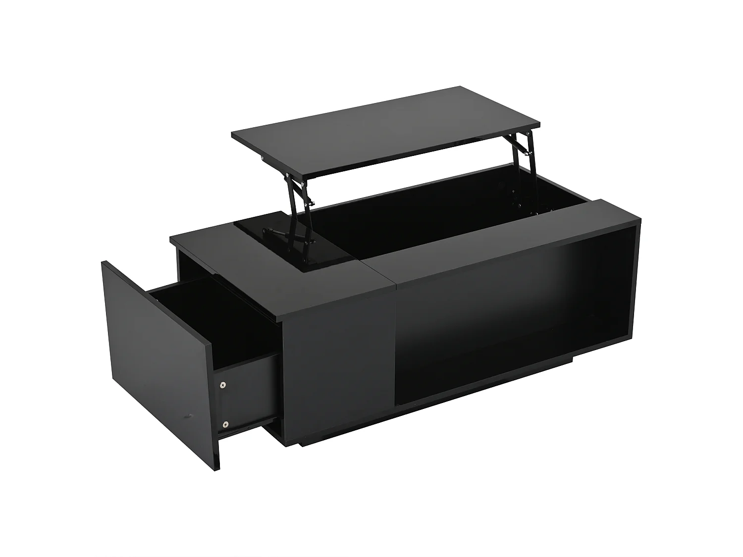 Table basse noir avec plateau réglable en hauteur - Table basse avec éclairage LED et 1 tiroir - rangement ouvert
