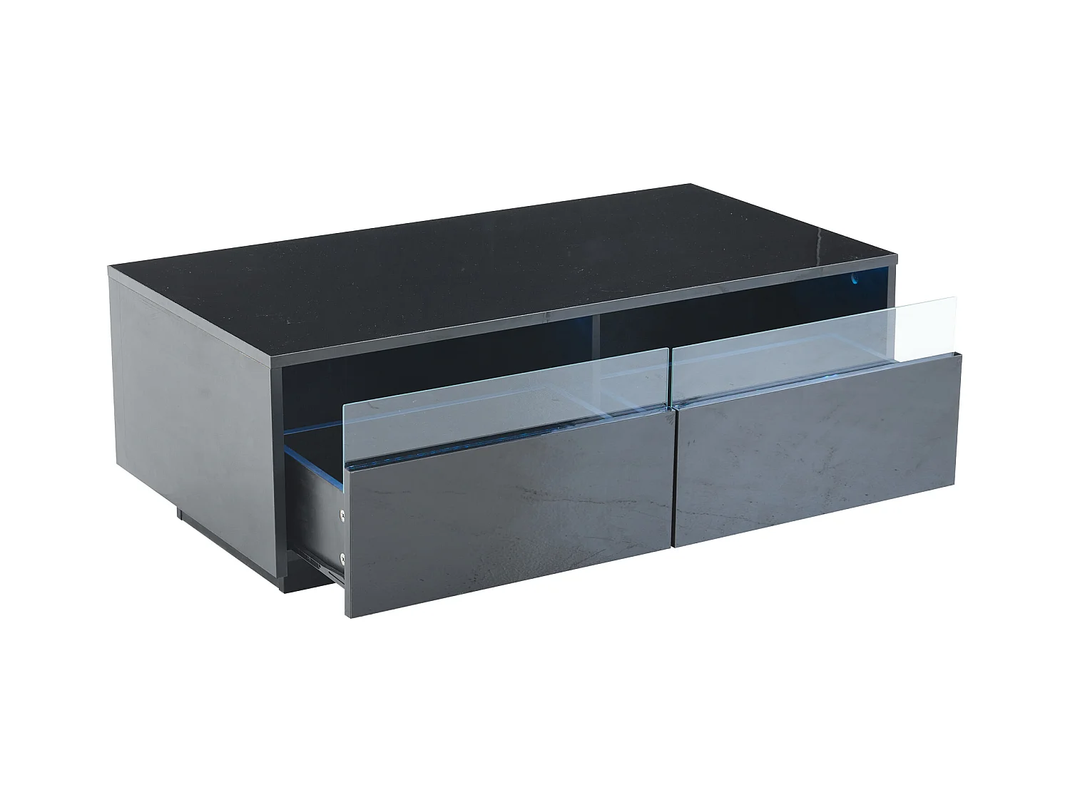 Stolik kawowy z oświetleniem LED - Stolik kawowy z 2 szufladami i 2 przesuwanymi szklanymi drzwiami - Czarny