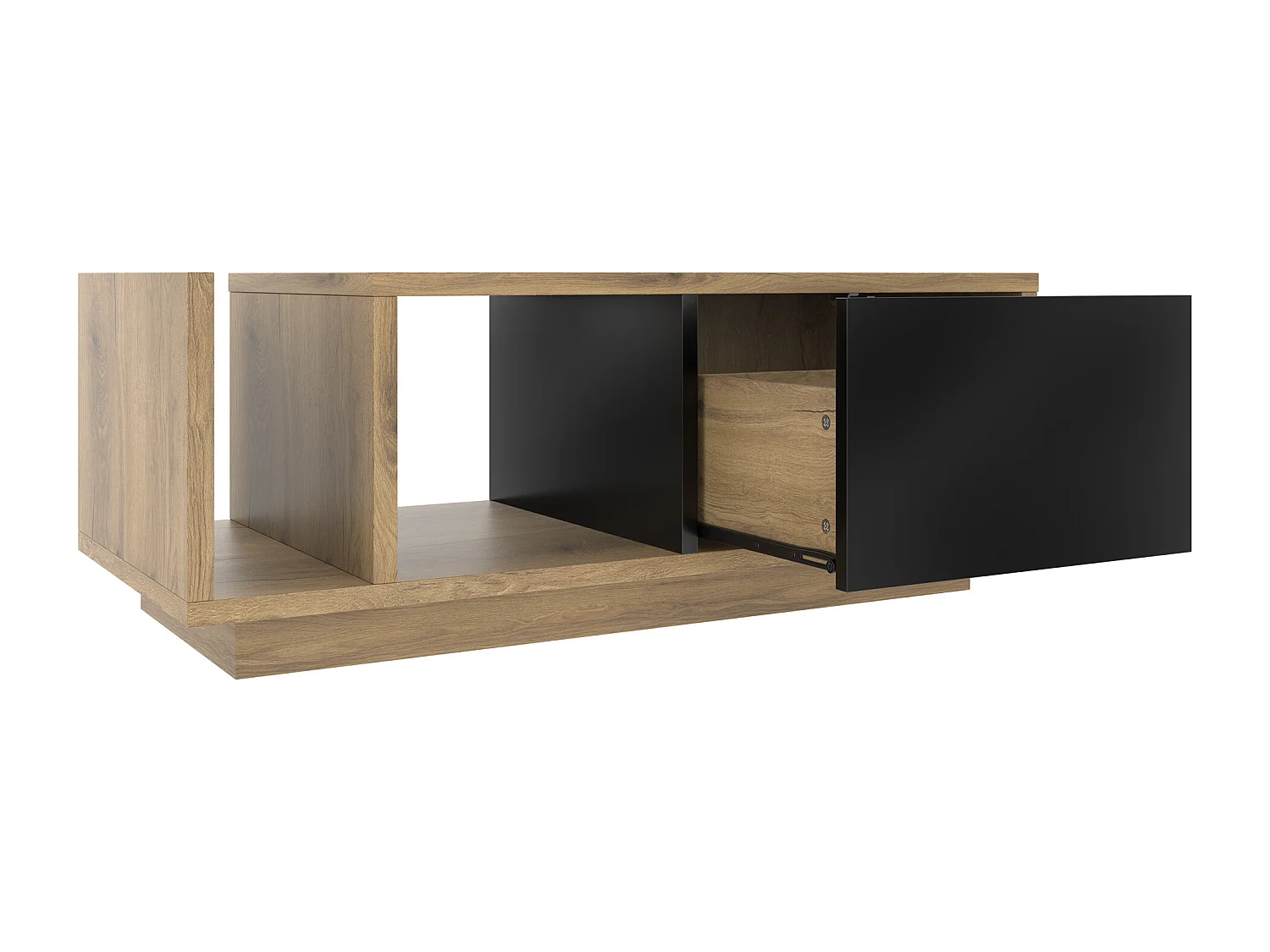 Table basse en bois - Table basse avec 1 porte et éclairage LED - compartiment de rangement ouvert