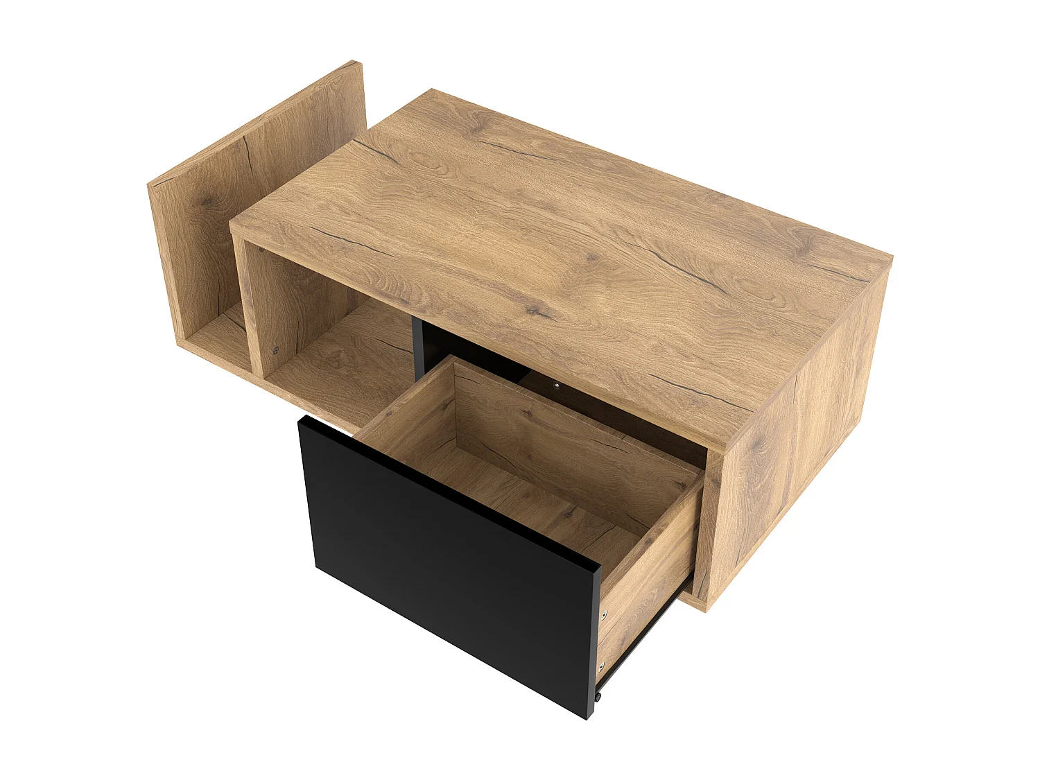 Table basse en bois - Table basse avec 1 porte et éclairage LED - compartiment de rangement ouvert