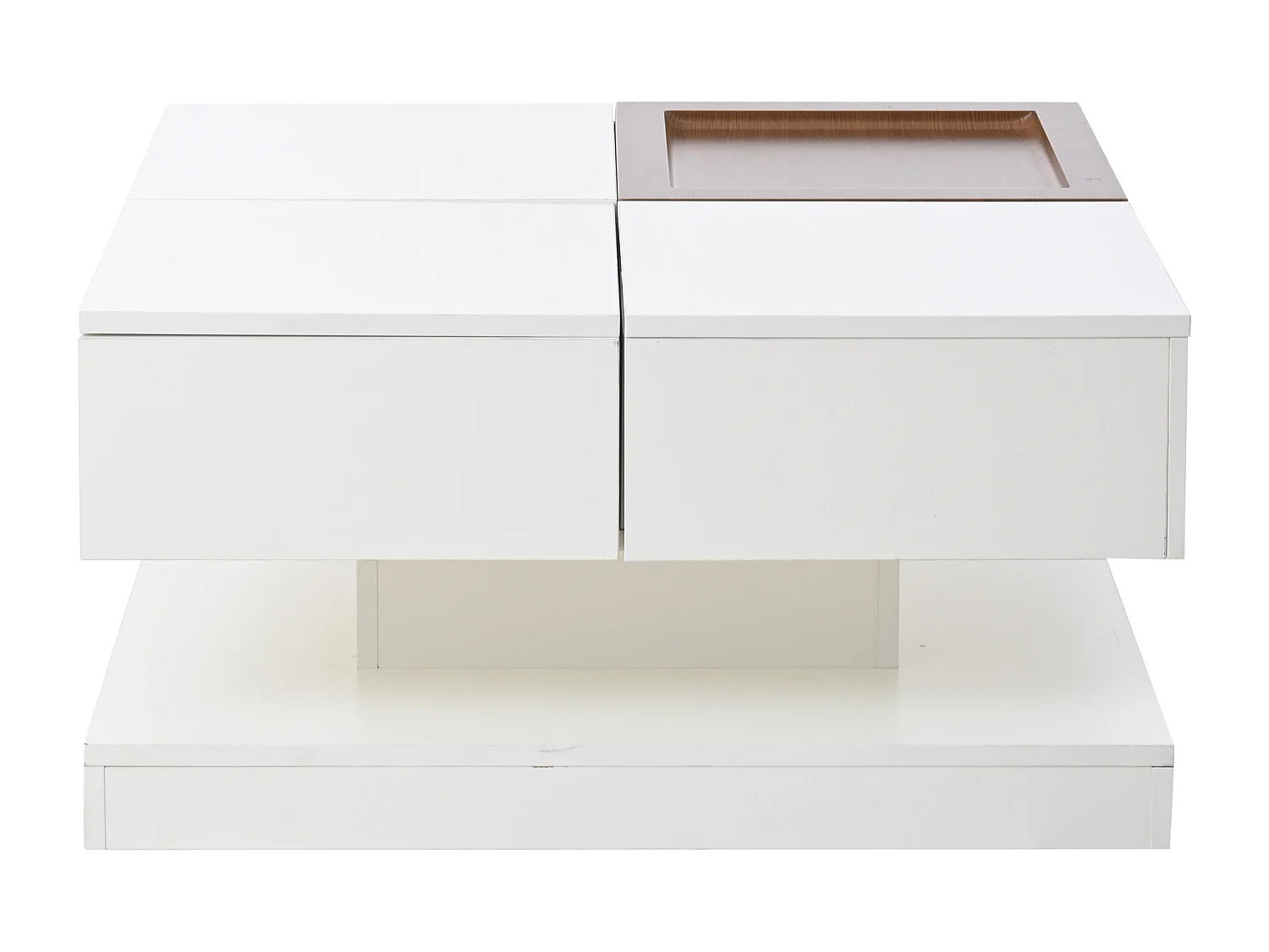 Mesa de centro cuadrada blanca - Mesa de centro con tablero regulable y 4 compartimentos de almacenaje - tablero de madera