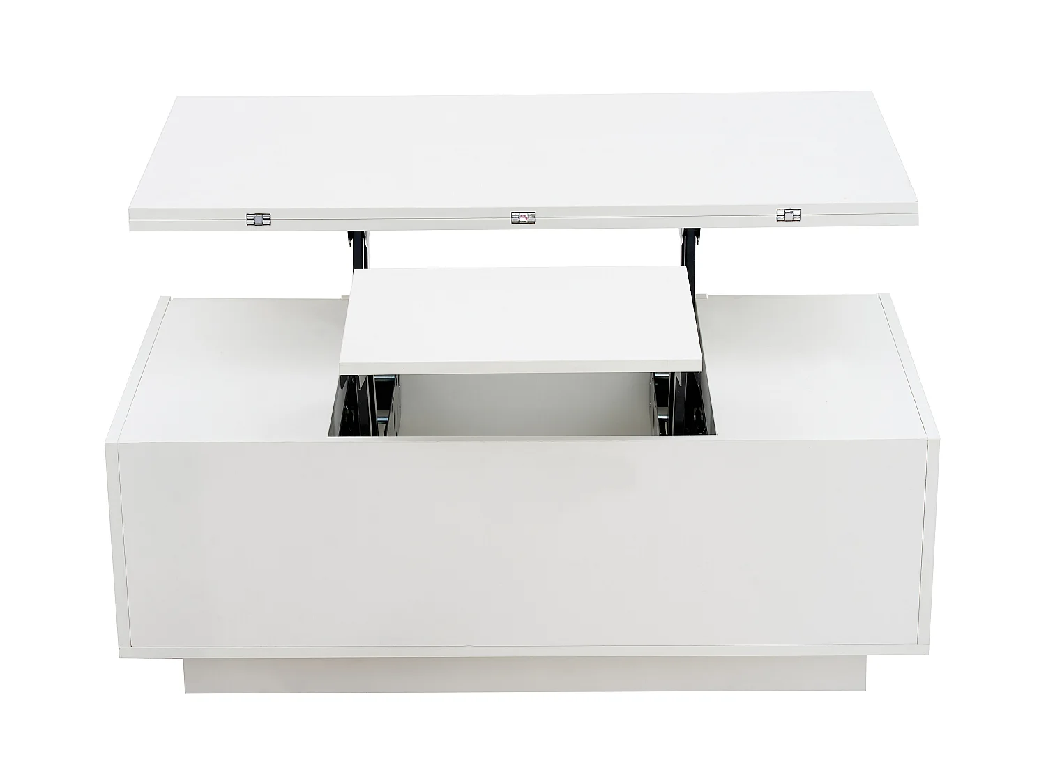 Table basse avec plateau relevable double - Table basse à 2 portes - rangement dissimulé - blanc
