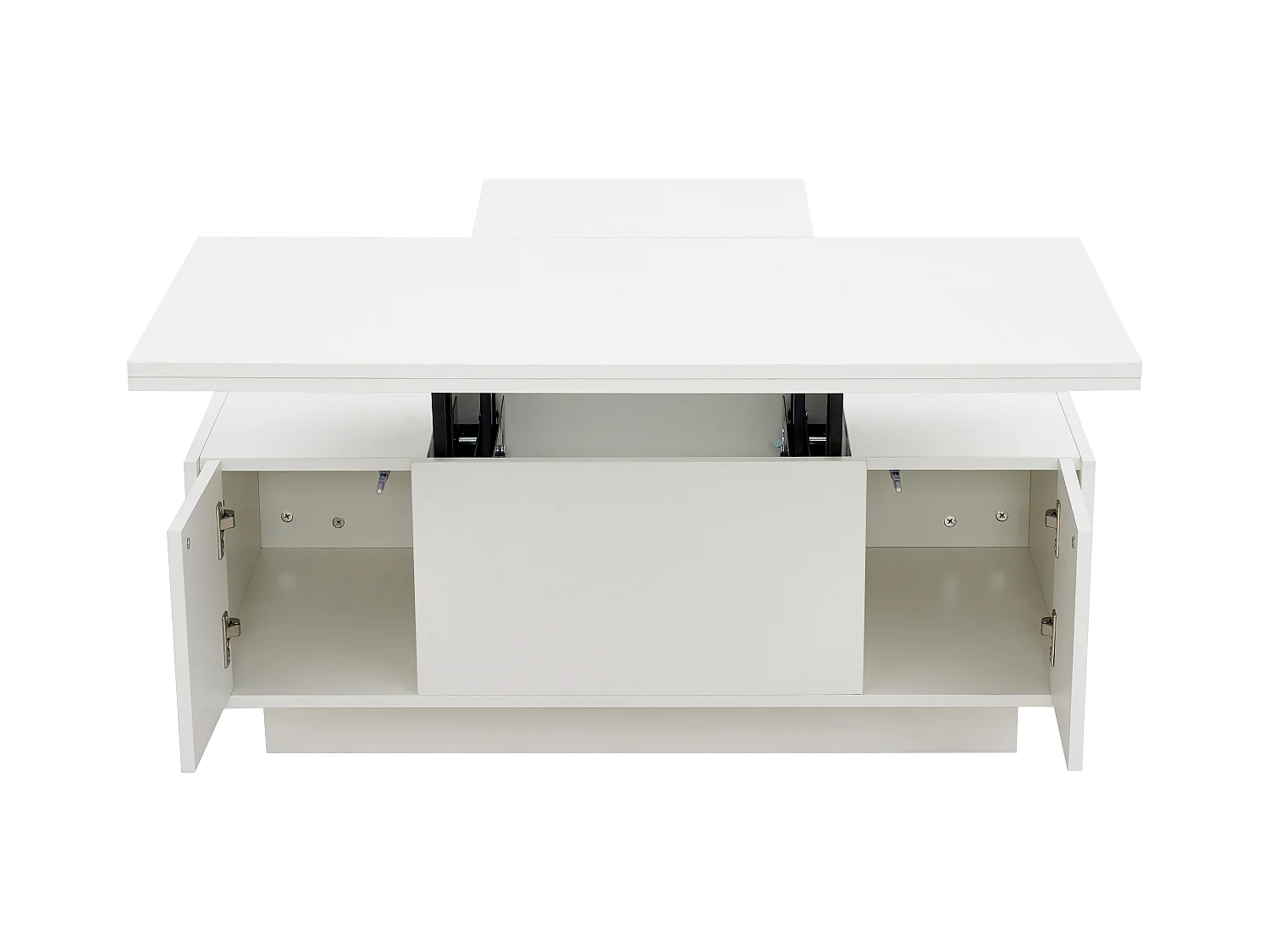 Table basse avec plateau relevable double - Table basse à 2 portes - rangement dissimulé - blanc