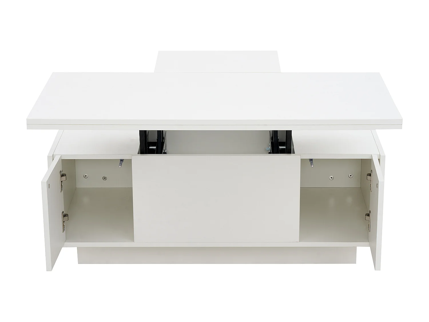 Table basse avec plateau relevable double - Table basse à 2 portes - rangement dissimulé - blanc