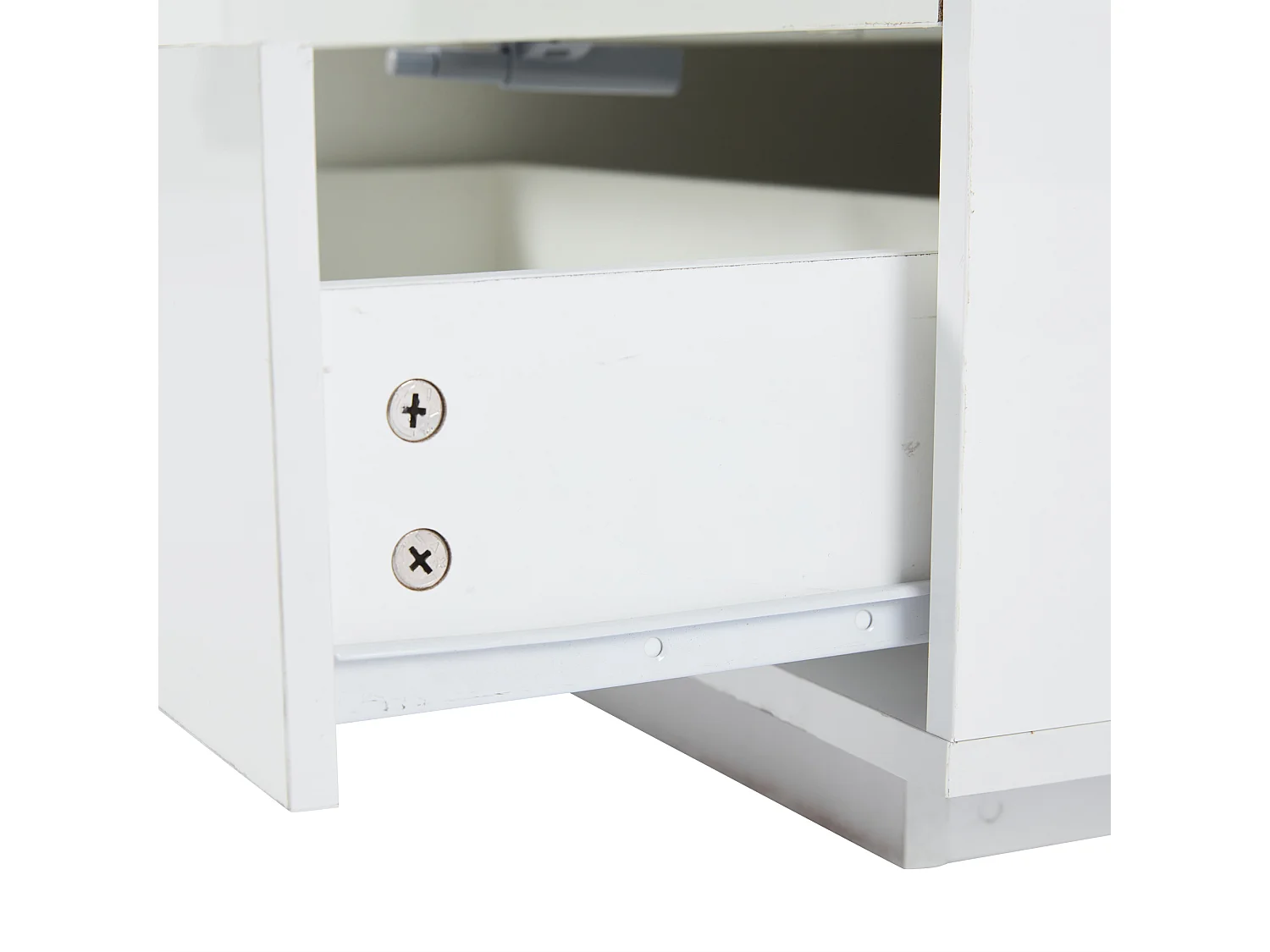 Biały stolik kawowy z regulowaną wysokością blatu - Stolik kawowy z oświetleniem LED i 1 szufladą - Otwarta przestrzeń do przechowywania