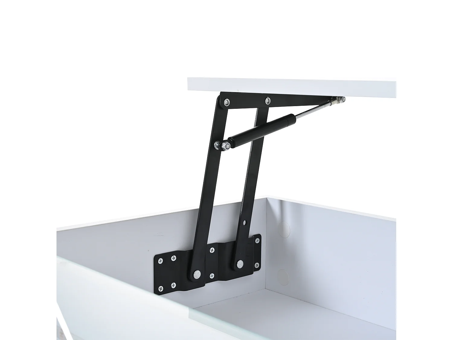 Mesa de centro branca com iluminação LED - Mesa de centro com 2 gavetas e tampo elevável - arrumação aberta