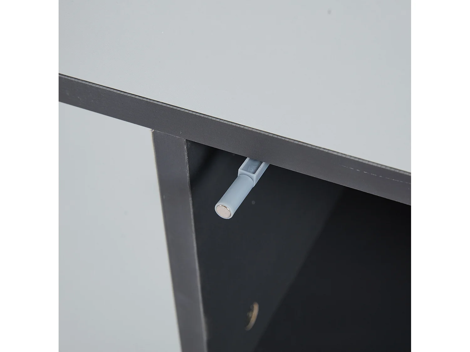 Table basse grise à hauteur réglable - Table basse avec 1 tiroir et 1 porte - rangement semi-ouvert