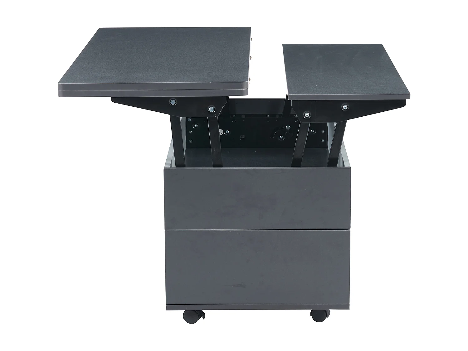 Table basse grise à hauteur réglable - Table basse avec 1 tiroir et 1 porte - rangement semi-ouvert