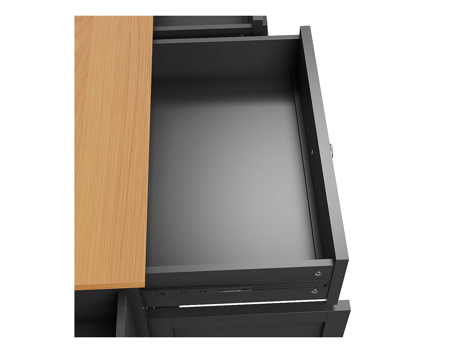 Ilha de cozinha preta com 5 gavetas - Carrinho de cozinha com 1 porta e 3 compartimentos abertos - Suporte para temperos e toalheiro