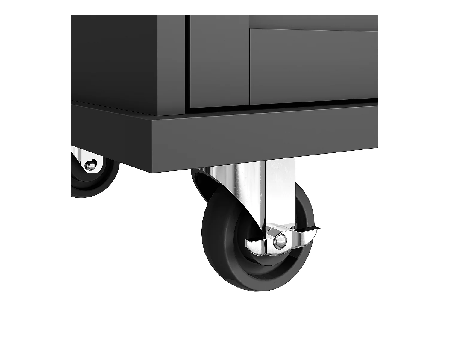 Ilha de cozinha preta com 5 gavetas - Carrinho de cozinha com 1 porta e 3 compartimentos abertos - Suporte para temperos e toalheiro