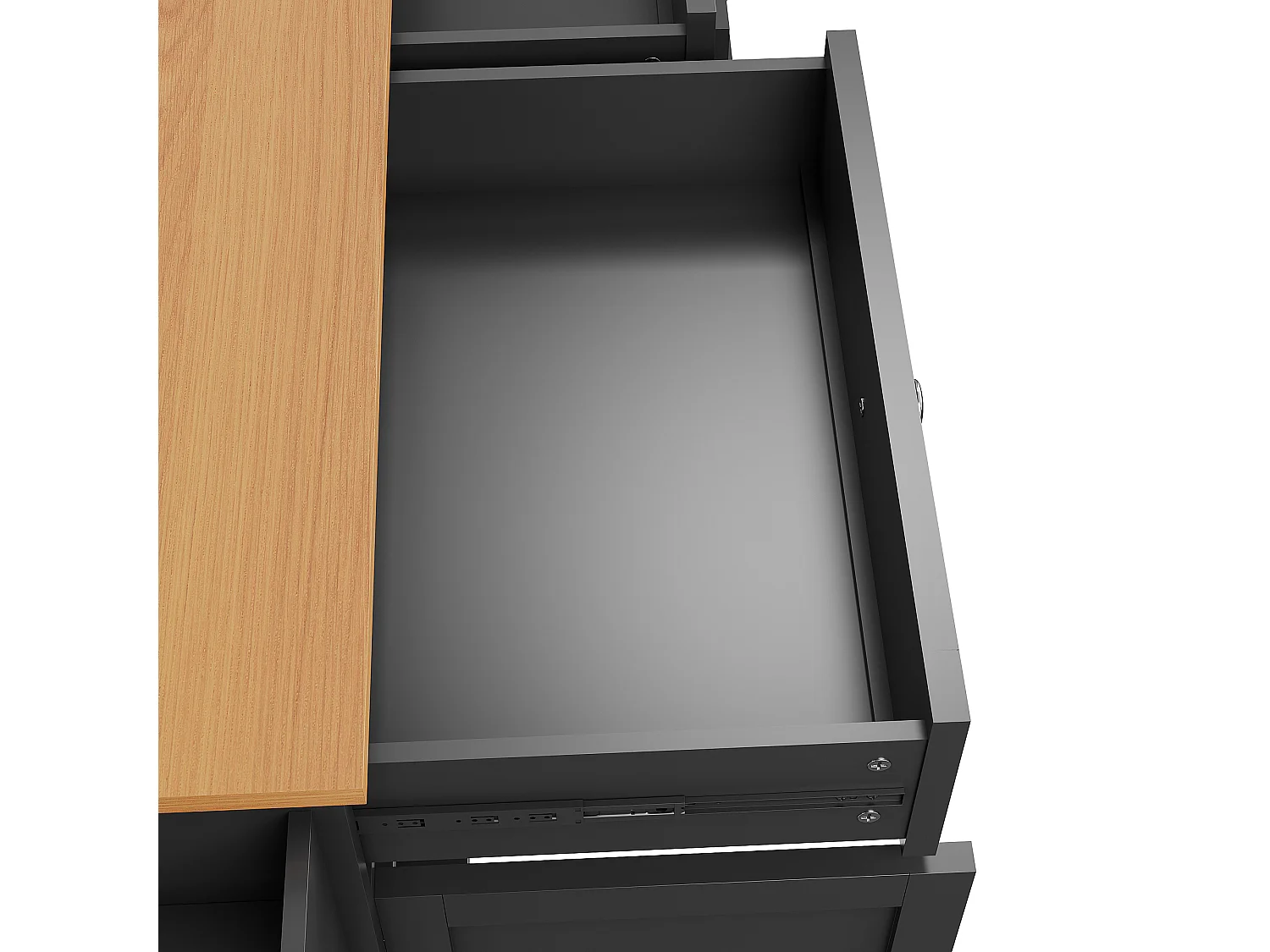 Czarna wyspa kuchenna z 5 szufladami - Wózek kuchenny z 1 drzwiami i 3 otwartymi schowkami - Półka na przyprawy i wieszak na ręczniki